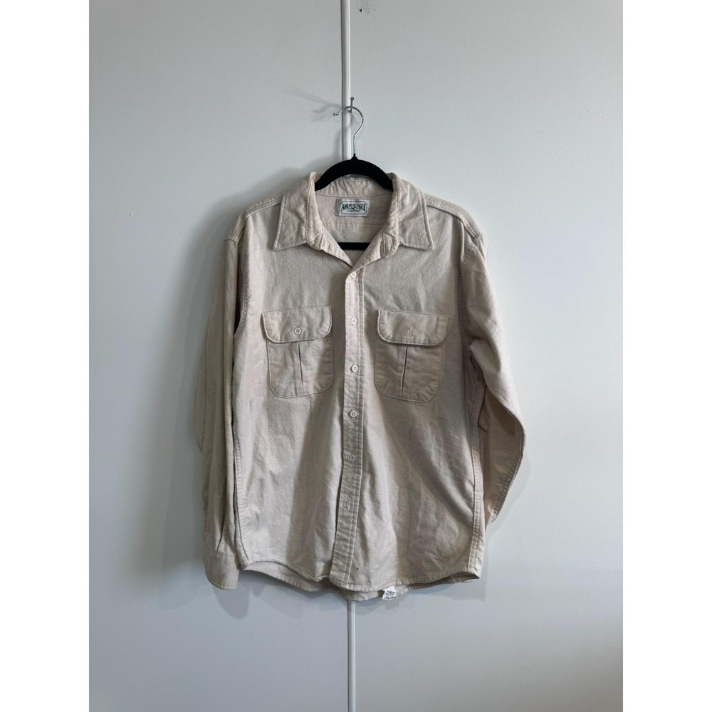 Vintage American Eagle Shirt Mens Large White Chamois Flannel Button Up 90s